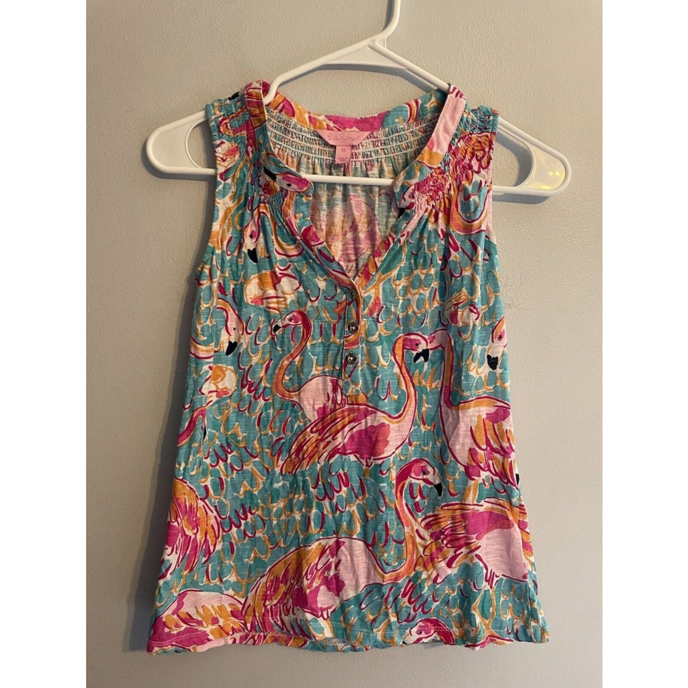 Lilly Pulitzer Essie Tank Top XS Flamingos “Peel And Eat” Resort 100% Cotton